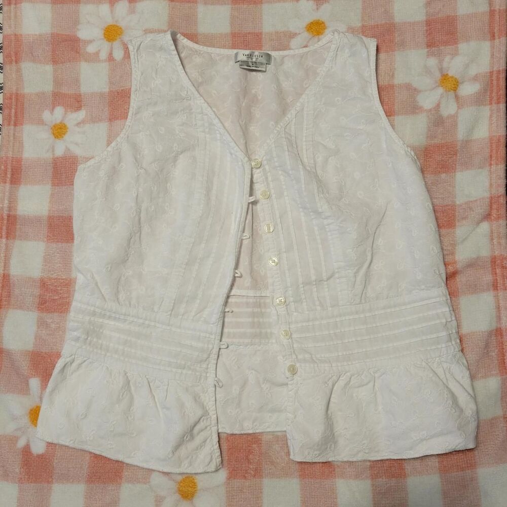 Cottagecore Embroidered White Button Tank Blouse Fairy Angel Coquette